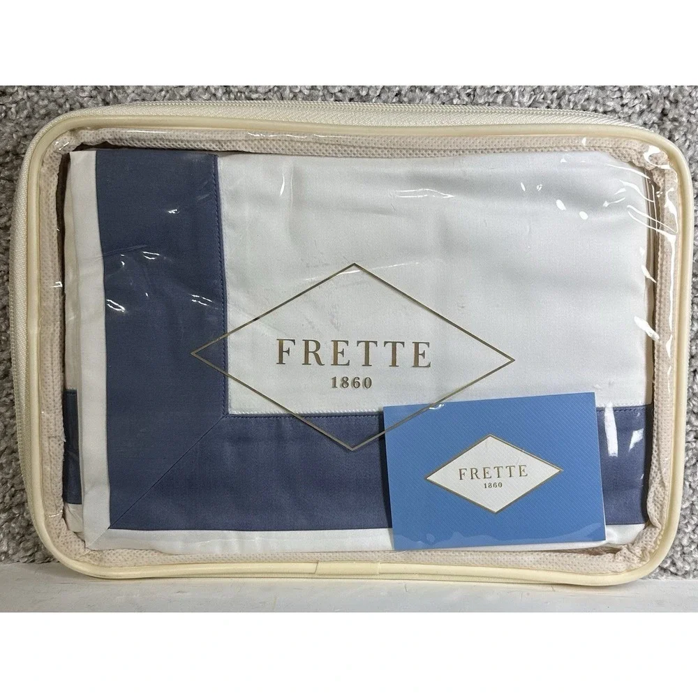 Frette‎ Flying Standard Sham Milk GrisBlu White Blue 20x28 Cotton Italy